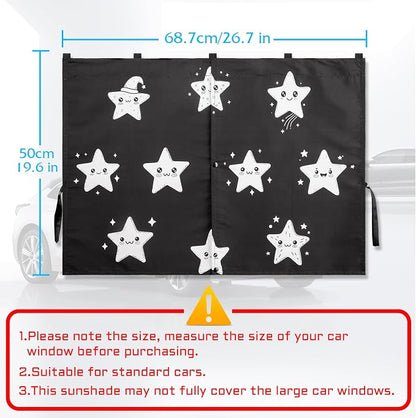 Car Window Shades, 2 Packs Magnetic Car Sun Shades for Baby, 2 Layers for Blackout/See Through Options Stars Pattern Side Window Curtain for Kids Heat/UV Blocker - Image 4