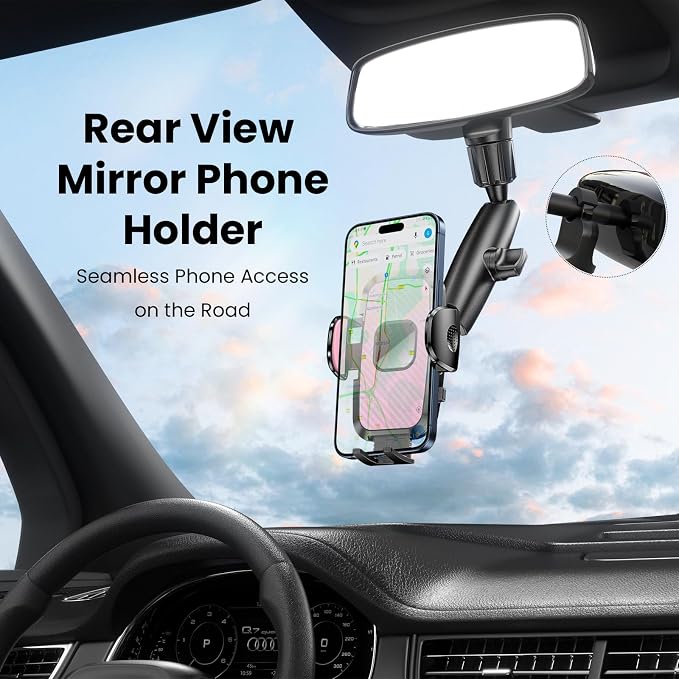Rear View Mirror Phone Holder, 360° Rotating Car Phone Holder Mount Compatible with All 4-7 Inch iPhone and Android Cell Phones (Pink) - Image 3