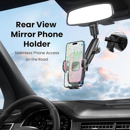 Rear View Mirror Phone Holder, 360° Rotating Car Phone Holder Mount Compatible with All 4-7 Inch iPhone and Android Cell Phones (Pink) - Image 3