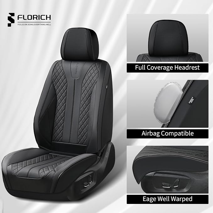 FLORICH Leather Seat Covers Full Set Automotive Seat Covers Black Car Seat Covers Waterproof Front and Back Seat Covers Car Seat Cushion Protector Universal Fit for Most Cars SUV Trucks, Black - Image 5
