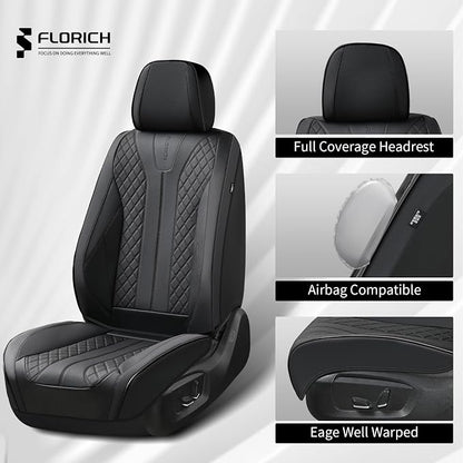 FLORICH Leather Seat Covers Full Set Automotive Seat Covers Black Car Seat Covers Waterproof Front and Back Seat Covers Car Seat Cushion Protector Universal Fit for Most Cars SUV Trucks, Black - Image 5