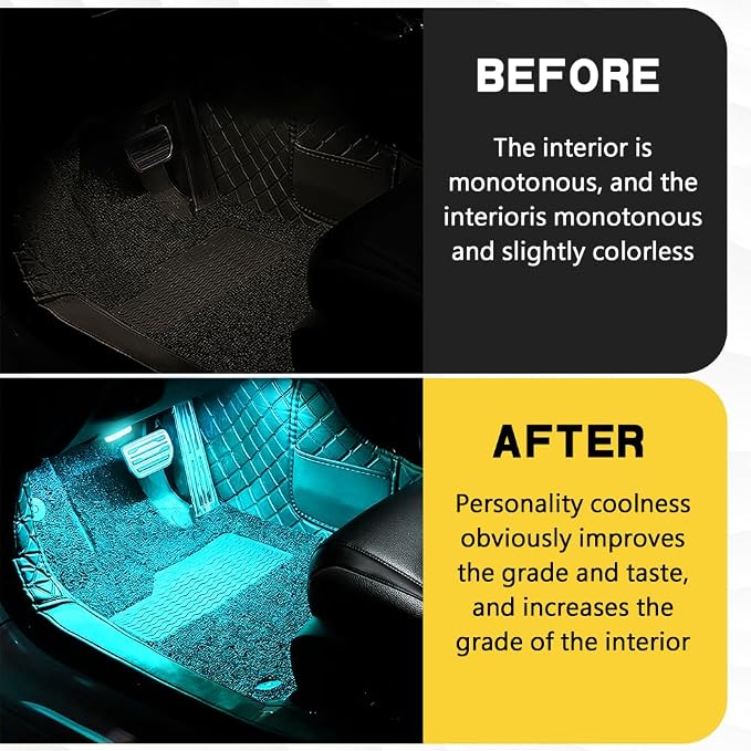 Car Interior LED Lights, Ambient Lighting Car Interior, Automotive Ambient Neon Light Kit with USB Port, Auto Accessories 4 in 1 Automotive Decoration Lighting for RV, Truck, Sedan (Ice Blue) - Image 4