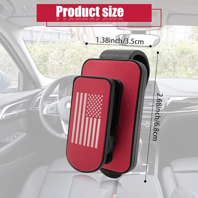 Sunglass Holder for Car Visor, Multi-Function Ticket Card Clip Upgrade Metal Flag Personality Modeling for Car SUV Truck, American Flag Ticket Card Glasses Clip(Black/Red) - Image 2