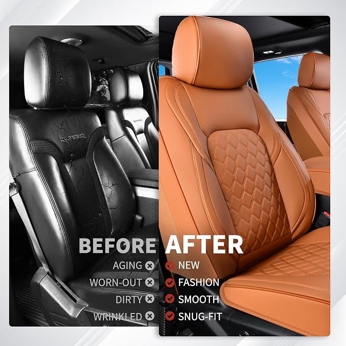Huidasource Front Truck Seat Covers Fit for Ford F150 2015-2026&F250 F350 F450 2017-2026 All Cab XL XLT Lariat King Ranch Platinum, Waterproof Leather Automotive Car Seat Cover(Front Pair/Brown) - Image 6