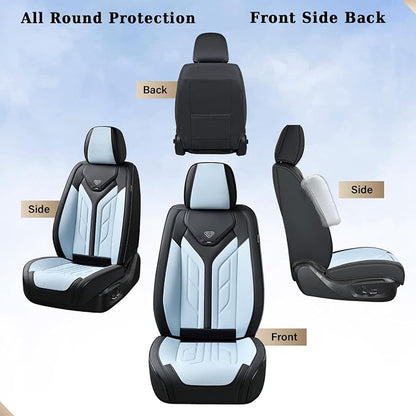 Coverado Seat Covers, Car Seat Covers Front Seats, Leather Seat Covers for Cars, Automotive Seat Covers Car Seat Protector Car Seat Cushion Universal Fit for Most Sedans SUV Truck(Black&Light Blue) - Image 3