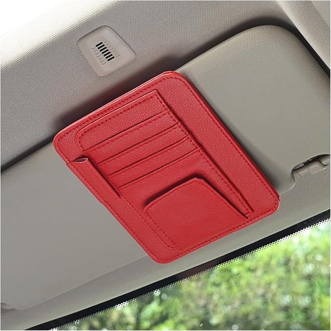 Augeny Car Sun Visor Organizer, Small Auto Visor Organizer and Storage, Registration and Document Holder, Vehicle Accessories for Sunglasses, Document, Card, Pen, Driver License (Red) by Augeny