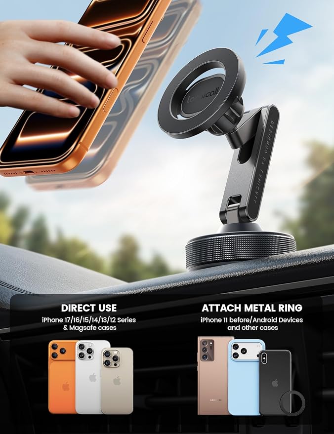Lamicall Car Phone Holder Mount Ultra Nano Gel & 70+LBS Vacuum Suction Cup | 20X Strong Magnets 360° Phone Holders for Your Car Dashboard Windshield Car Mount for iPhone 17 16 15 Pro Max S26 S25 Black - Image 7