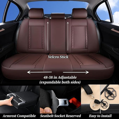 Coverado Car Seat Covers Full Set, Leather Seat Coversfor Cars, Front and Back Seat Covers, Waterproof Car Seat Protectors Car Seat Cushions Universal for Most Vehicles, Coffee - Image 4