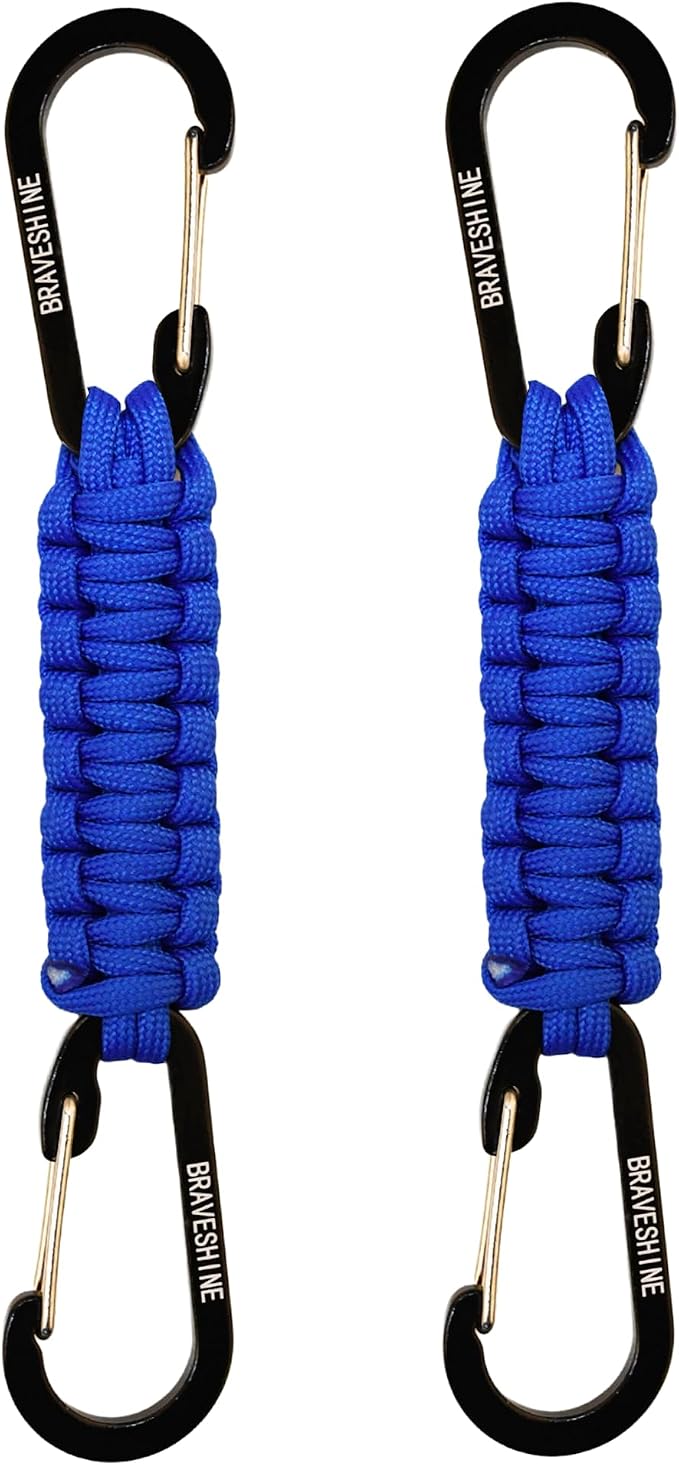 BRAVESHINE Paracord Keychain Carabiner Clip | D Ring Hanger Lanyard Hook | 7.3inch Long | for Stroller, Water Bottle, Key, Backpacks, Men, Women, Luggage, Car Seat Headrest, Fence, Bag Charms by BRAVESHINE