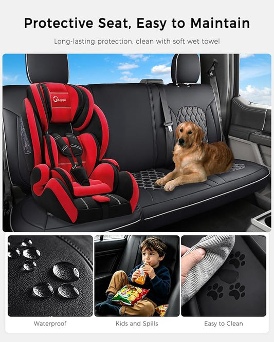 Huidasource Rear Car Seat Covers Fit for Ford F150, Automotive Car Seat Cushion Cover Fit for 2015-2026 F150 SuperCrew&2017-2026 F250 F350 F450 Super Duty Crew Cab Pickup(Back Row/Black&White) - Image 2