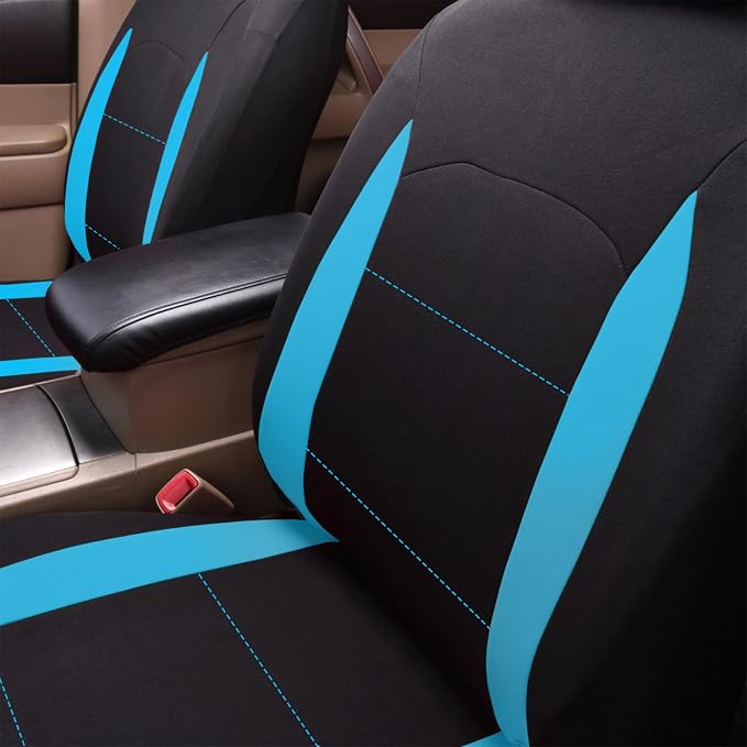 Flying Banner Car Seat Covers Front Seats Rear Bench Polyester car seat Protectors Easy installations Rear Bench Split Classic man Lady Truck (Full Set - Low Back - Combo Pack, Black Mint Blue) - Image 4
