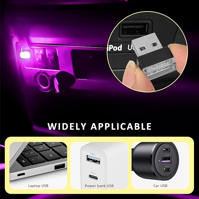 6PCS USB LED Car Interior Atmosphere Lamp, Plug-in USB Interface LED Night Lighting Decoration, Mini Portable Ambient Lights Kit Universal Interior Accessories for Most Cars - Image 5