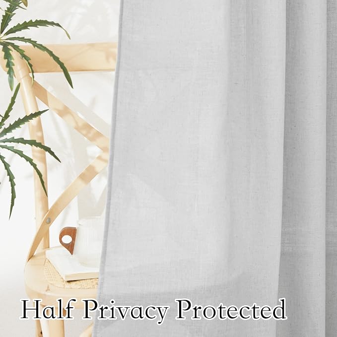 RYB HOME Linen Sheer Curtains for Kitchen, Casual Wave Texture Semi Sheer Curtains for Bedroom/Bath, Privacy Window Curtains for Home Office, Dove Grey, 52 x 45 Each Panel, 2 Pieces - Image 6