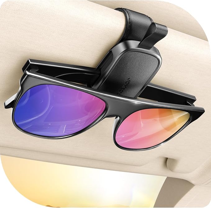 JOYROOM Magnetic Leather Sunglass Holder for Car Visor - Black | One Hand Magnetic Glasses Holder for Car Visor Clip, Soft Leather Lining Protects Frames, Fits All Auto Sunglasses by JOYROOM