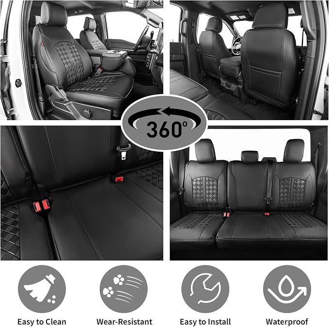F150 Seat Covers 2015-2020 SuperCrew Full Set Custom Fit | Fits 2015-2020 Ford F150 SuperCrew & 2017-2022 F250/F350/F450 CrewCab Lariat,King Ranch,Platinum,Limited Faux Leather - Image 2