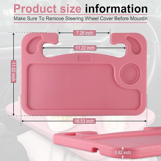 JUSTTOP Car Steering Wheel Desk, Travel Car Accessories, Car Stand Trays for Eating, Multipurpose Car Steering Wheel Desk Tray Table(Pink) - Image 2