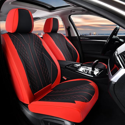 FLORICH Car Seat Covers Front Seats and Back Faux Leather Seat Cover Waterproof Seat Covers Car Seat Cushion 5 Seats Car Seat Protector Universal Fit for Most Cars SUV Trucks, Black&Red - Image 2