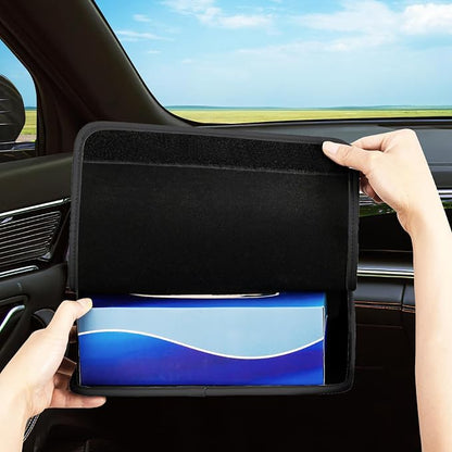 WHHMK Large Car Tissue Holder Refill Easily Clamshell Opening, Black 2PC | Tissue Box Cover Keep Car Tidy, Premium PU Leather Backseat Napkin Rectangle Organizer in Auto, Fits 100-150 Count Tissues - Image 7