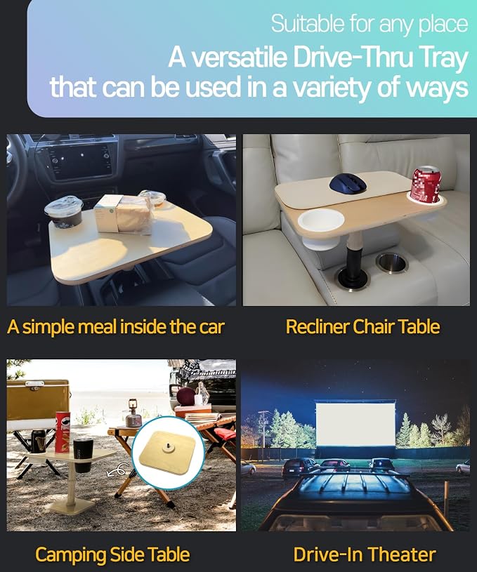 2-in-1 Car Food Tray, Cup Holder Table and Laptop Desk for Parked Cars | Fits fixed round cup holders 2.75–3.9 in, Twist-lock adjustable base, 14.96 x 11.02 in surface, Fit check required - Image 7