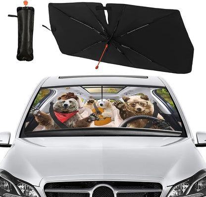 Socira Funny Bear Car Window Shades Windshield Sun Shade Umbrella | Foldable Bear Sunshade for Front Window Auto Windshield Sunshade Covers Bear Car Accessories 57'' X 30'' - Image 8