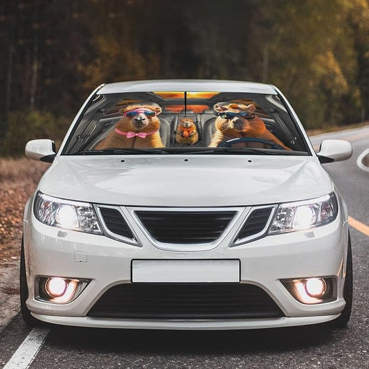 Funny Fun Capybara Car Windshield Sunshade Umbrella Car Foldable Umbrella Sunshade for Front Window UV Reflector Auto Windshield Umbrella Sun Shades Cover for Most Vehicles 57'' X 30'' - Image 2