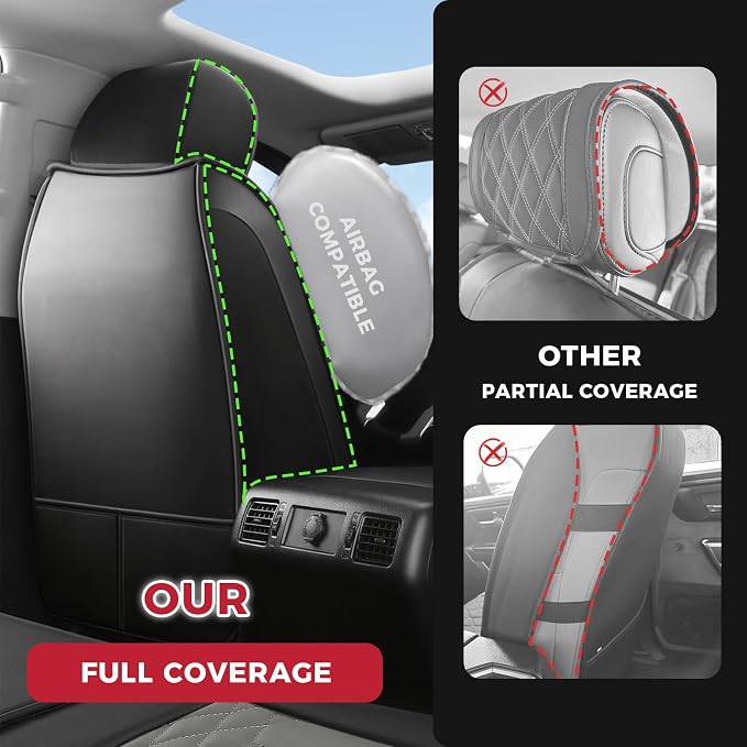 FREESOO Custom Leather for Toyota Tundra Seat Covers 2007-2013 Crewmax Cab | Fit for Crewmax Cab 5 Seats, Full Set, 60/40 Split Bench, Faux Leather, for Truck Toyota Tundra Accessories, BlackGrey - Image 3