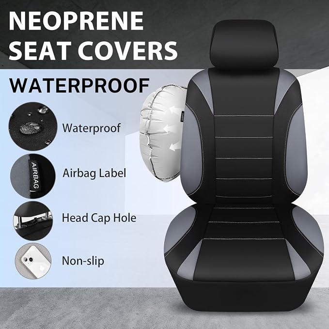 CAR PASS Waterproof Car Seat Covers Full Sets, Universal Fit Seat Covers for Cars, EVA Neoprene Seat Cover Set Full Sets, Interior Covers for Auto SUV,Vans,sedans, Trucks,(Black and Gray) - Image 4
