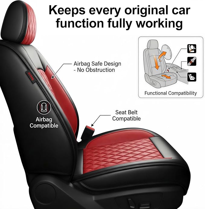 Fit for Tacoma Seat Covers Compatible with Toyota Tacoma 3rd gen 2016-2023 - Waterproof Breathable Leather Seat Cushions Protector,Airbag Compatible,Only 2 Front seat Covers(Red) - Image 6