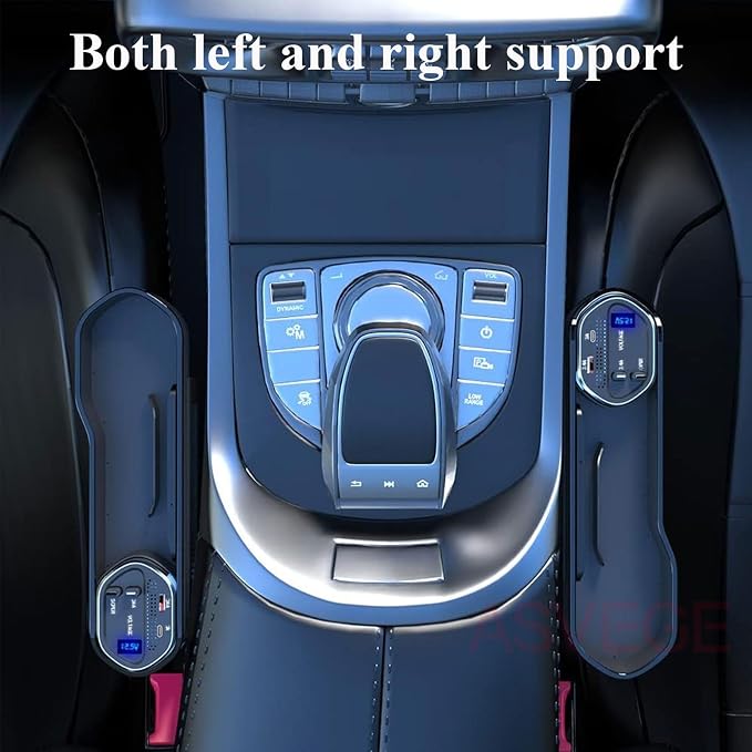 Car Seat Gap Filler Organizer with Wireless Charger,Cigarette Lighter | ASVEGE 5 In 1 Quick Charge Storage Box with 2 USB Ports & 2 60W Retractable Charging Cable,Cup Holder for Sedans Suv Truck - Image 2