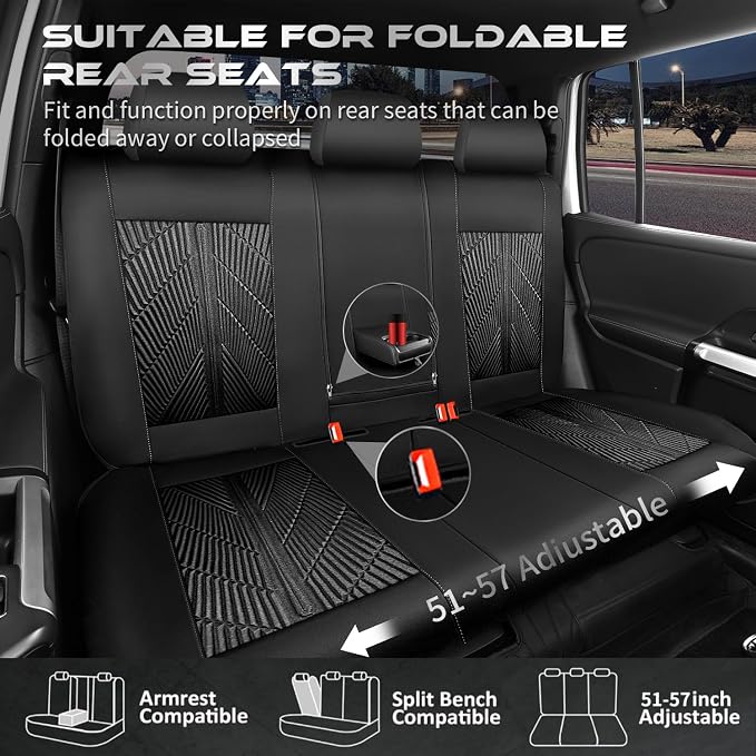 CAR PASS 3D Neoprene Back Seat Cover, Waterproof Rear Seat Covers Universal Fit for Cars Sedans Trucks Vans and SUVs, Black - Image 6