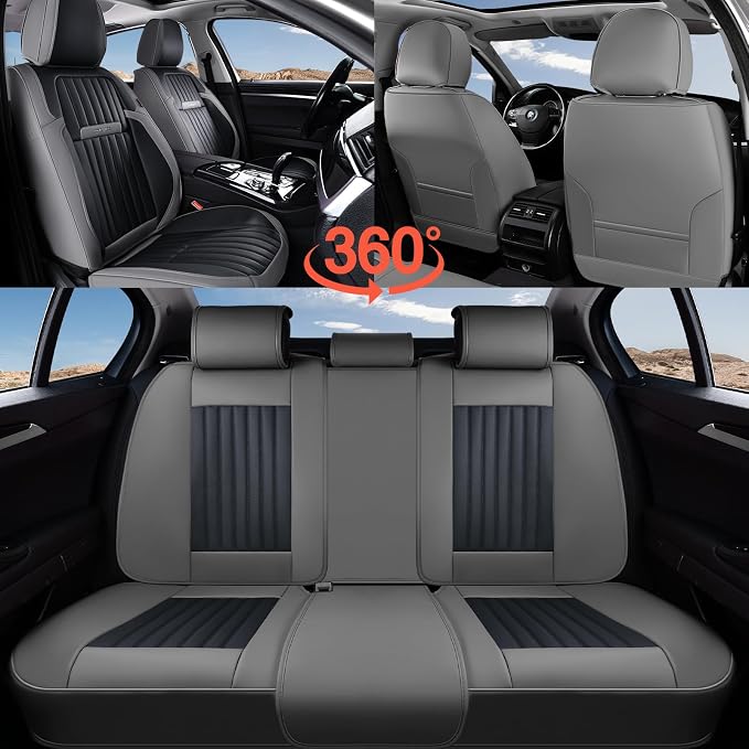 Coverado Car Seat Covers Full Set, Seat Covers for Cars, Car Seat Cover, Car Seat Protector, Leather Car Seat Cushion, Waterproof Car Seat Covers Front Seats and Back Fit for Most Cars(Gray&Black) - Image 8