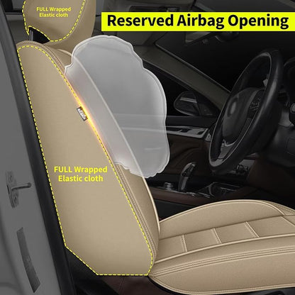 IKABEVEM Car Seat Covers for Honda HRV 2016-2026 2027 Full Set(5 Seats) | Luxury Fuax Leather, Waterproof, Airbag Compatible, Easy to Install, Scratch‑Resistant Seat Protection, Beige - Image 4