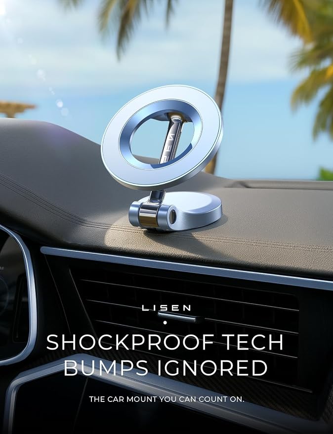 LISEN for MagSafe Car Mount, Magnetic Phone Holder for iPhone 17 16, Blue | Super Compact Foldable Phone Holder for Car, 24 Strong Magnets Power for iPhone 12-17 Series, Classic 3M Adhesive No Residue - Image 4