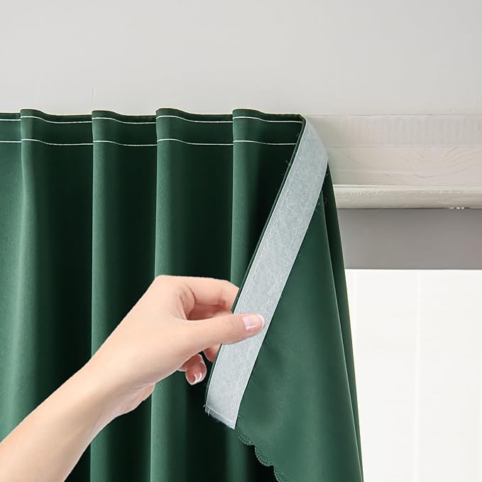 Blackout Curtains for Bedroom Stick On Curtains Window Shades Pull Down Blackout Window Cover No Drillng Self Adhesive Curtains No Rod Small Curtain, 59" W X 59" L, Dark Green, 1 Panel by Sovtfides