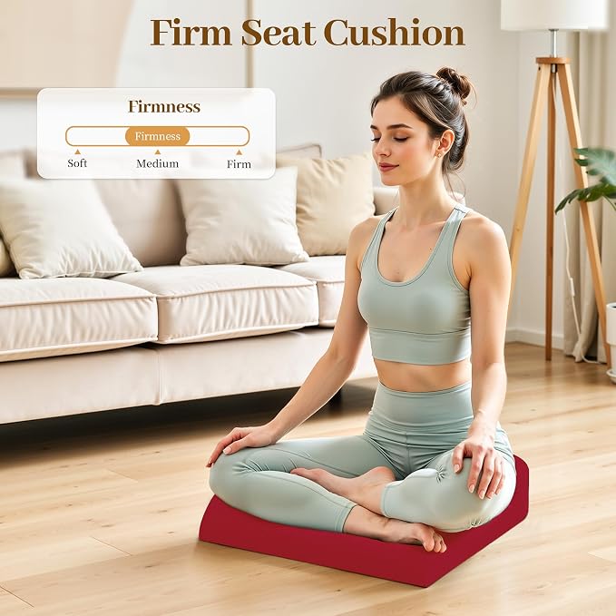 TranquilRelax XL Memory Foam Seat Cushion for Office Chair, 3.35-Inch, Red | Medium-firm Support for Long Sitting, Washable Mesh Cover, Non-slip Base, Perfect for Car Seats & Short Drivers - Image 6