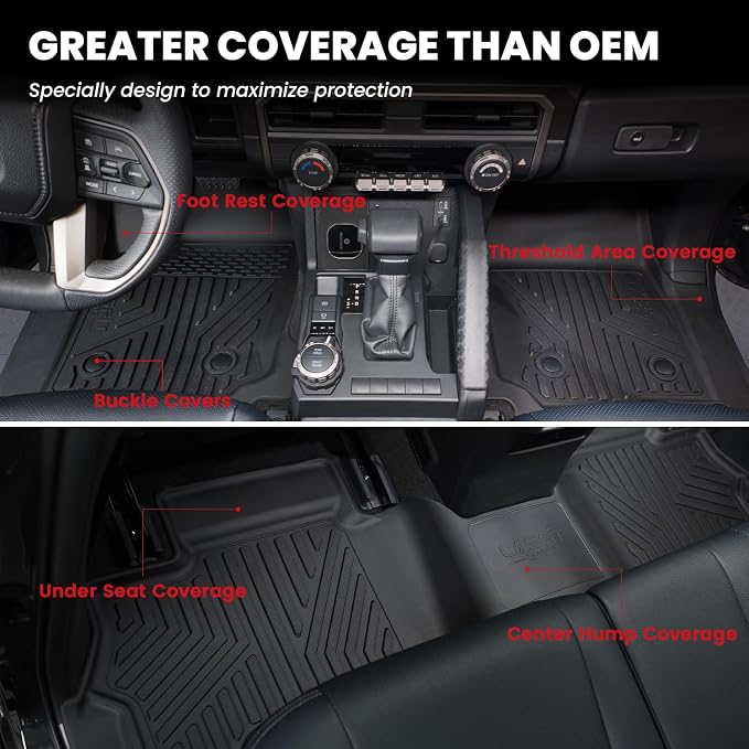 LASFIT Floor Mats for Honda Passport 2026 Extended Door Sill Coverage | All Weather Custom Fit Anti-Slip TPE Floor Liners Accessories, 1st & 2nd Row, Black - Image 3