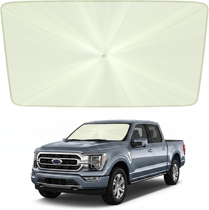 helloleiboo Custom Fit Ford F150 Windshield Sun Shade Umbrella | Foldable, 5-Layer Vinyl Coating, Reflective Heat Protection, UV Protection by helloleiboo
