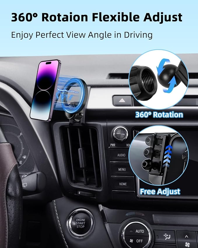 PZK Magnetic Car Phone Holder for Toyota RAV4 2013-2018 Accessories Vent | Strong Magsafe RAV4 Car Phone Mount Fixed Clip Hands Free 360° Rotation Phone Cradles Fit for All 4.0-7.0'' Smartphones - Image 3
