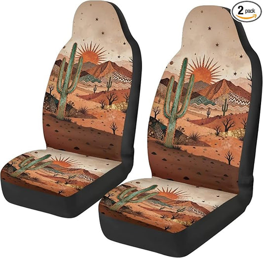 Desert Cactus Car Front Seat Covers Arizona State Car Seat Covers Full Set of 2 Stretch Polyester Fabric Cover Automotive Interior Seats Covers for Most Cars SUV Sedans by TOADDMOS