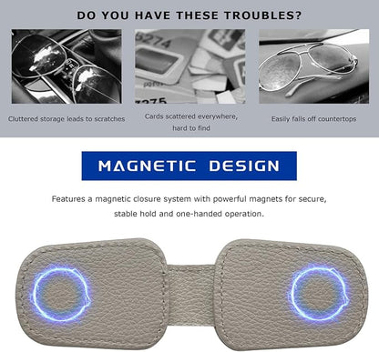 Sunglass Holder for Car, Magnetic Leather Glasses Holder Auto Ticket Card Clip, Sun Visor Eyeglass Hanger Interior Accessories for Sedan Truck SUV, Car Accessories (Gray) - Image 5