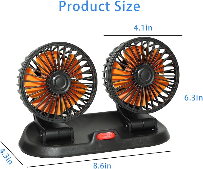 Adjustable Dual Head Car Cooling Fan 24V-Brushless Motor-2 Speeds, 360Rotation, for Car Dashboard, Powerful Cooling Solution for SUV/RV/Truck/Van Vehicles,Cigarette Lighter Powered (2-head 24V) - Image 3