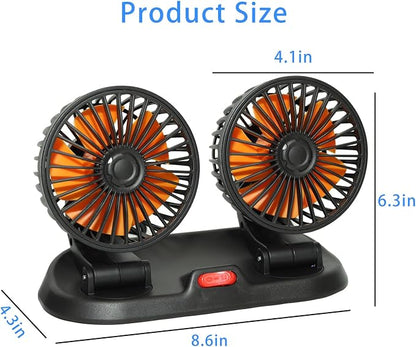 Adjustable Dual Head Car Cooling Fan 24V-Brushless Motor-2 Speeds, 360Rotation, for Car Dashboard, Powerful Cooling Solution for SUV/RV/Truck/Van Vehicles,Cigarette Lighter Powered (2-head 24V) - Image 3