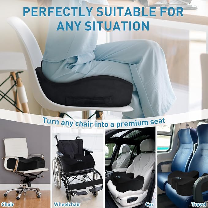 BlissTrends Extra Thick Seat Cushion for Office Chair & Car Seat, Black | XX-Large Tailbone & Sciatica Relief, Ergonomic Support, High-Density Memory Foam, Comfort for Extended Sitting - Image 4