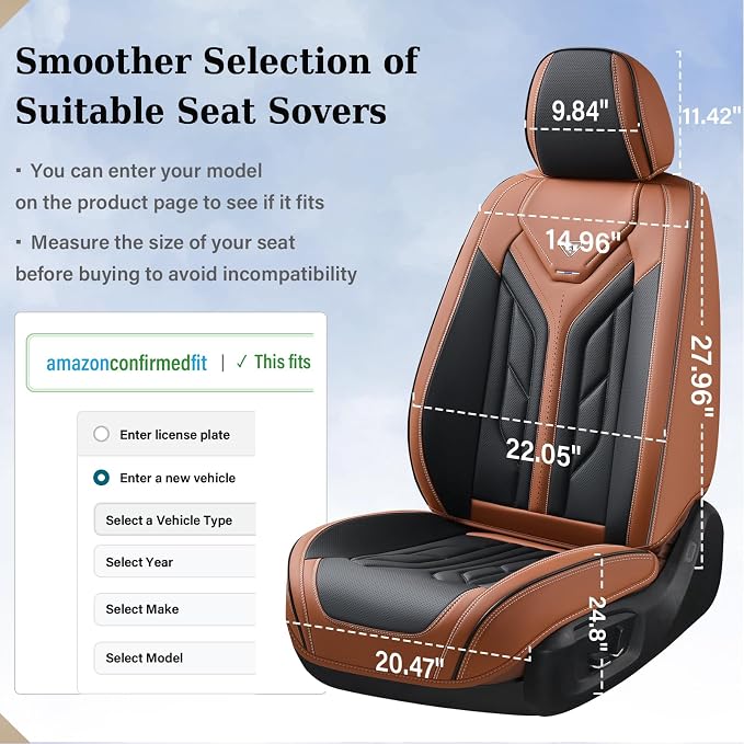 Coverado Seat Covers, Car Seat Covers Full Set, Leather Seat Covers for Cars, Automotive Seat Covers Car Seat Protector Car Accessories Fit for Most Sedans SUV Pick-up Truck(Black&Brown) - Image 9