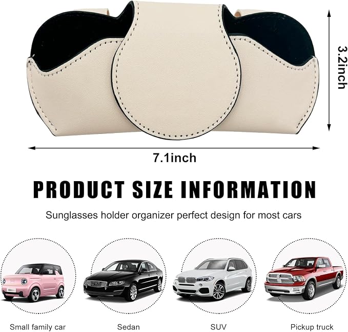 Ohleats Sunglasses Holder for Car Visor, Magnetic Leather Automotive Glasses Case, Vehicle Sun Visor Eyeglasses Holder Protective Storage Box, Universal Interior Car Accessories (Beige) - Image 2