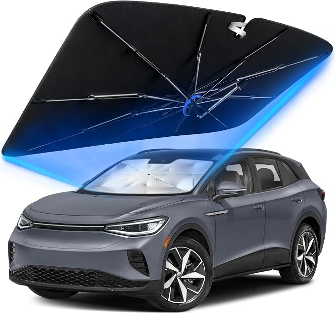 Windshield Sun Shade for Volkswagen ID4 2021-2026 with 360°Rotating Shaft | Custom Fit Umbrella Sunshade for UV Blocking, Interior Heat Protection, Easy Storage, UPF 50+ Cool Windshield Cover by Lonyaqui