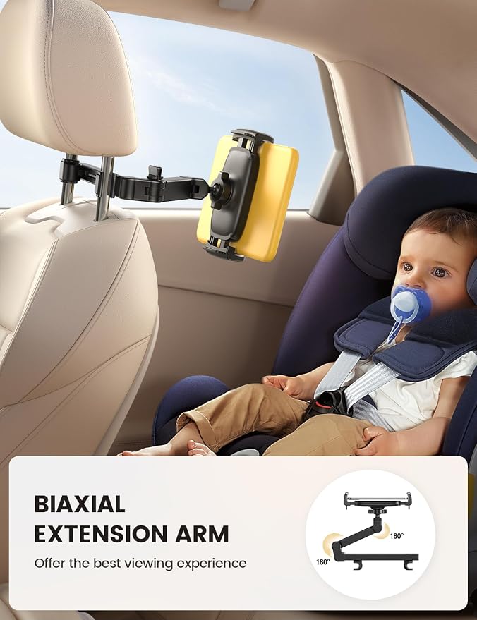 Lamicall Car Headrest Tablet Holder, 3 in 1 Extension Adjustable Arm | Tablet Car Mount for Back Seat, Gifts Road Trip Essentials for Kids, for 4.7-11" Devices, iPad Pro Air Mini, Galaxy, Fire HD - Image 2