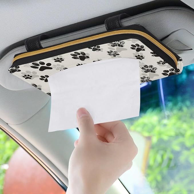 Biyejit 2 Pack Car Tissue Holder, Dog Paw Print Car Visor Tissue Holder for Car PU Leather Tissue Box Holder for Car Sun Visor & Seat Back - Image 3