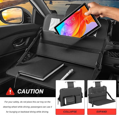 Car Steering Wheel Tray, Foldable Car Laptop Desk Eating Food Tray with Transparent Holder & Tissue Box, Adjustable Back Seat Headrest Table for in-Car Dining Working Studying (Red) - Image 5