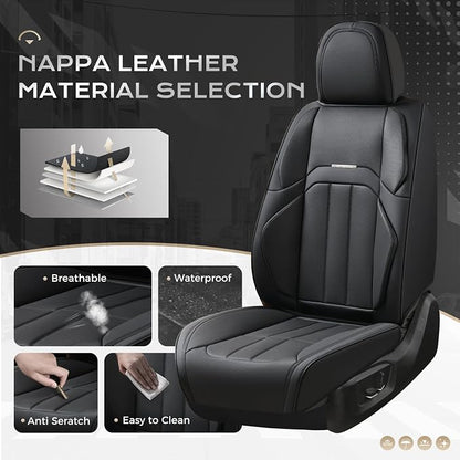 Coverado Nappa Leather Car Seat Covers Full Set, Luxury Waterproof Seat Protectors, Airbag Compatible Anti‑Slip Auto Seat Covers, Universal Fit for Most Cars SUVs Trucks Pickup Vehicles - Image 2